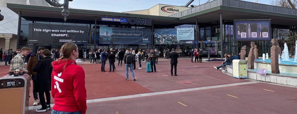Zone engineer looking at the CloudFest main entrance