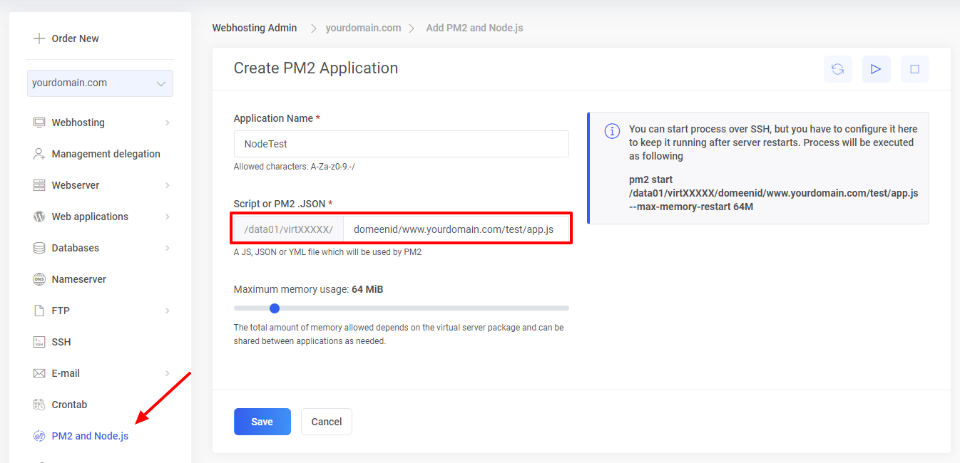izveidot pm2 lietotni