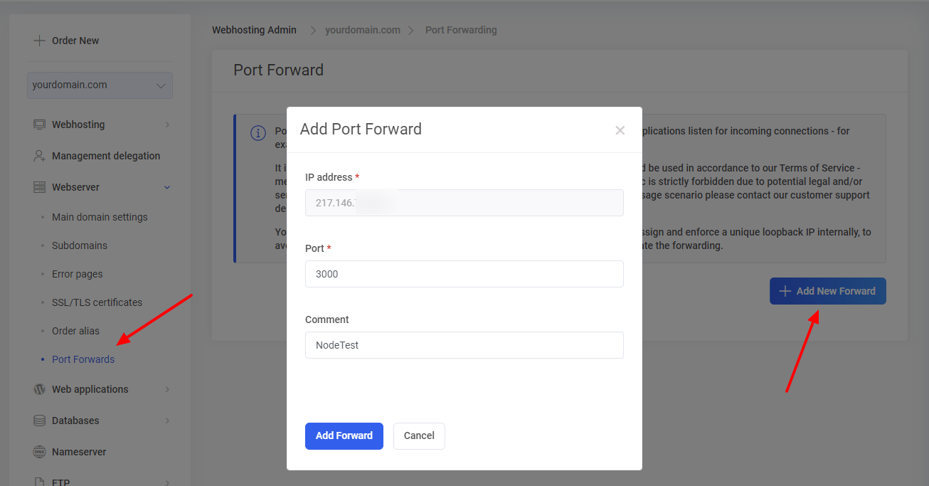 portu pāradresācija