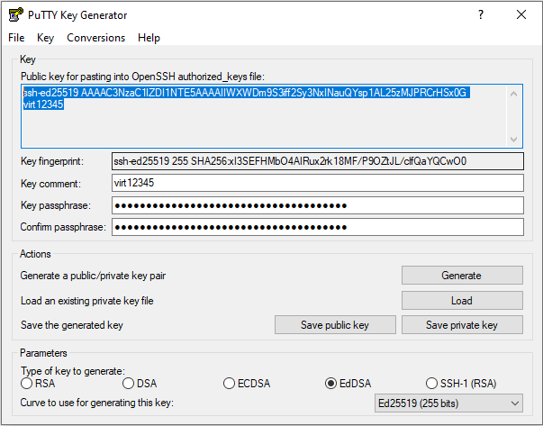 PuTTYgen SSH1 publiskā atslēga